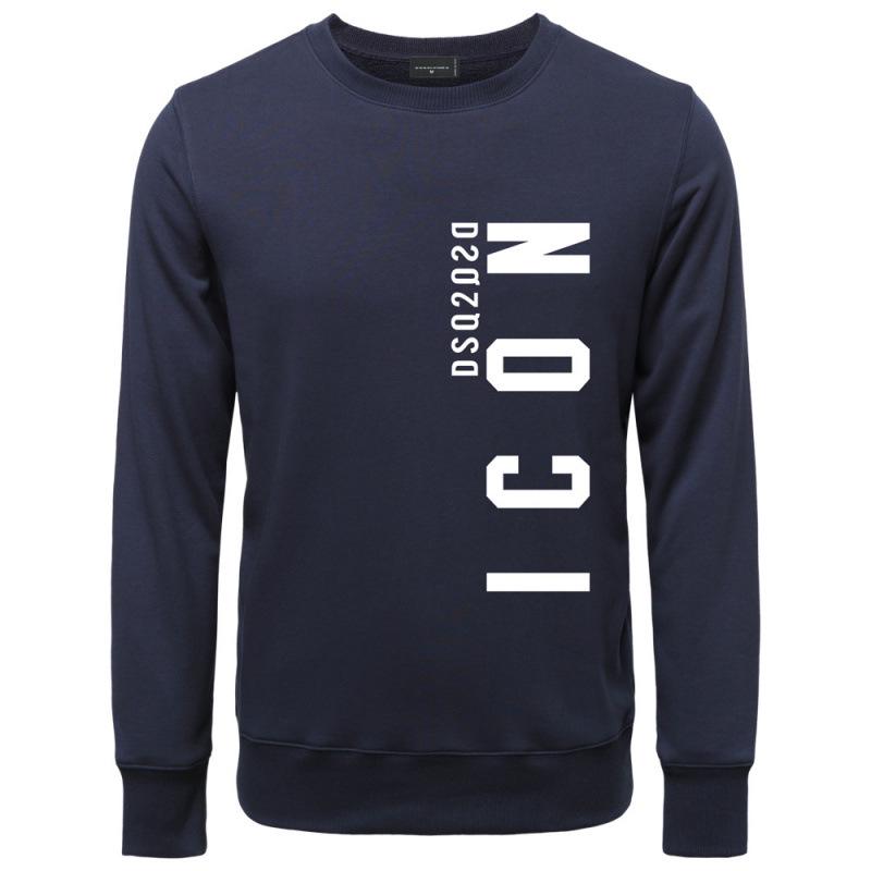 ICON Europe Men's Cotton Terry Round Neck Hoodie – Trendy Letter Print, Casual Loose Fit for Spring & Autumn