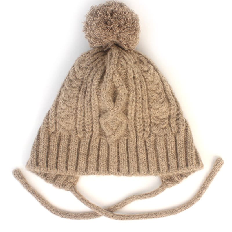 

Universal chemistry wool twist ball knit beige earflap hat FREE