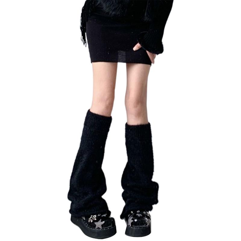 Women Flared Loose Foot Cover Winter Furry Solid Color Leg Warmers Streetwear