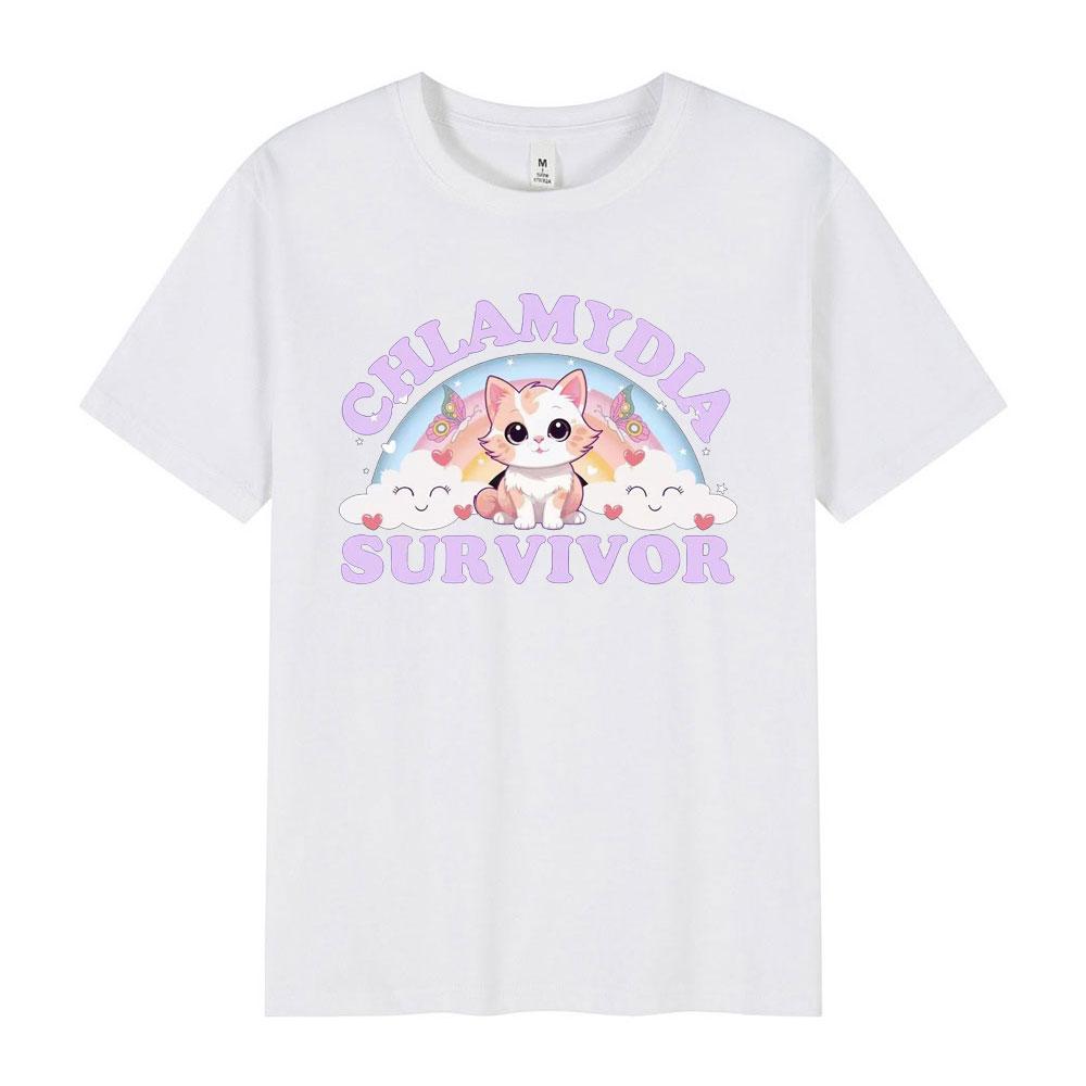 Chlamydia Survivor T Shirt Funny Cat Meme Cotton Tshirt Unisex Unisex Loose Casual ONeck Unisex Simple Tshirts Oversized Top