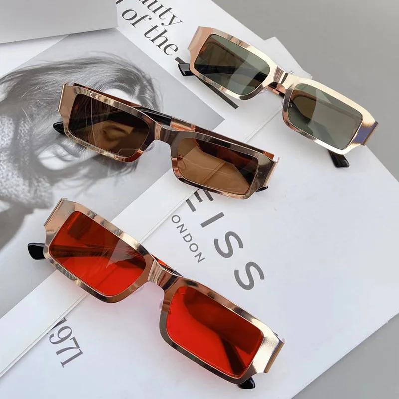 Trend Metal Rectangle Sunglasses Women Brand Design Shades Eyewear Men Silver Steampunk Sun Glasses Female Uv