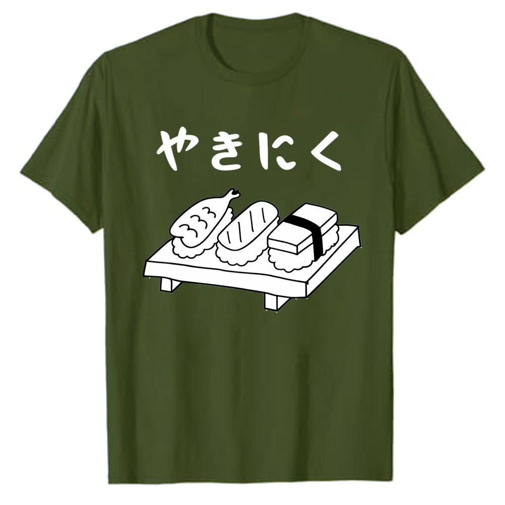 Funny Japanese Sushi Illustration TShirt Crew Neck Short Sleeve Regular Tops Oneck Ropa Hombre Streetwear Cotton Tee Tops
