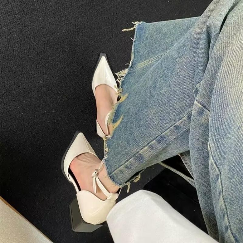 Fashion Summer 2025 New Women Black Fashion Sandals Woman Heels Pumps Sexy Pointed Toe Sandalias Female Low Heels Shoes