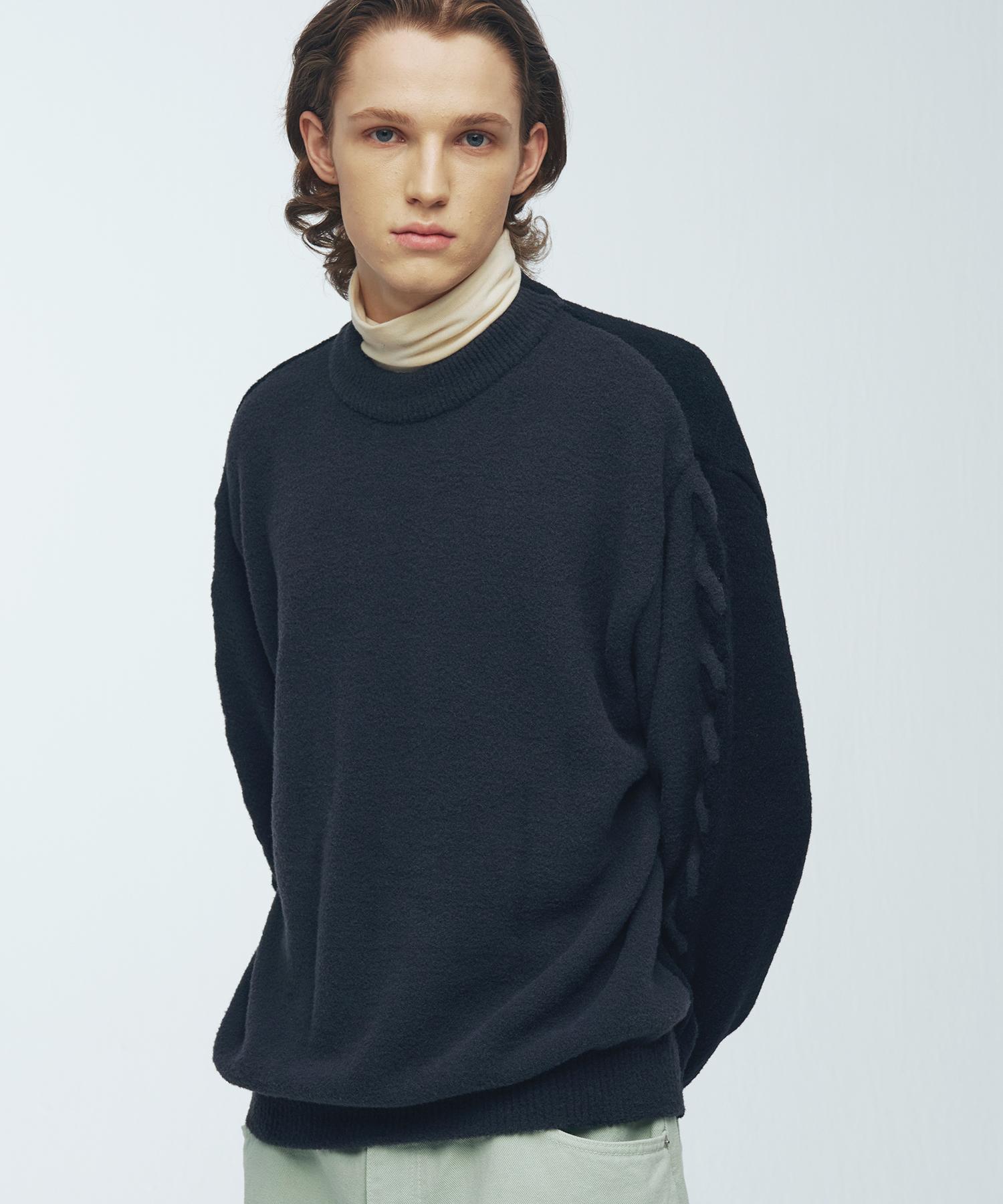 Knitted Sleeve Cable Two-Tone Knit Grey/Black L
