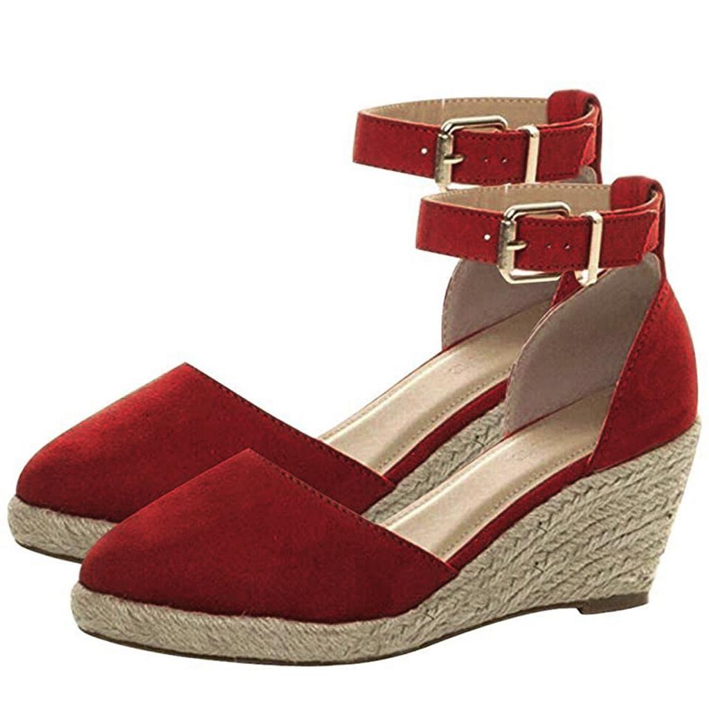 Women Buckle  Strap Sandals Wedges Sandals Summer Weaving Breathable Shoes