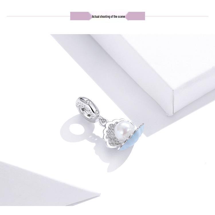 Yinziyun S925 Sterling Silver Pearl Oyster Pendant Bracelet, Fashion Inlaid Pearl DIY String BSC242