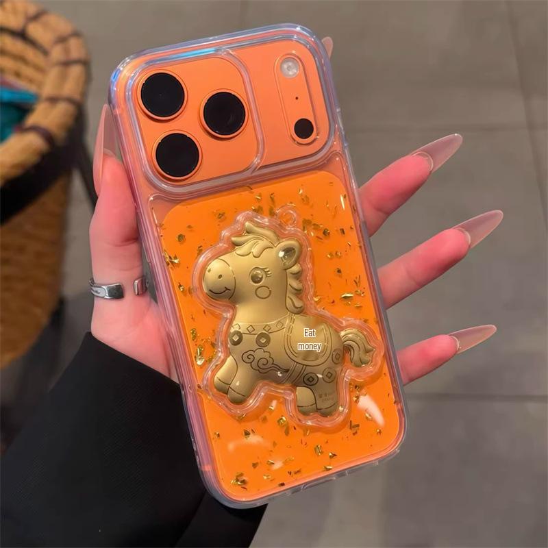 

Gold Foil Resin iPhone 17 Pro Case, Compatible with Apple 16 Pro, Golden Horse 15 Pro, Transparent 14 Pro - New Year Edition 14 Plus 6.7-inch