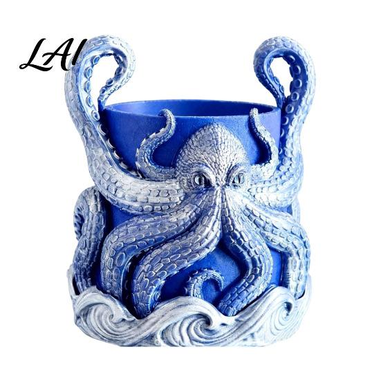 Ocean Themed Planter 3D Printed Octopus Planter with Tray Plant Holder Nautical