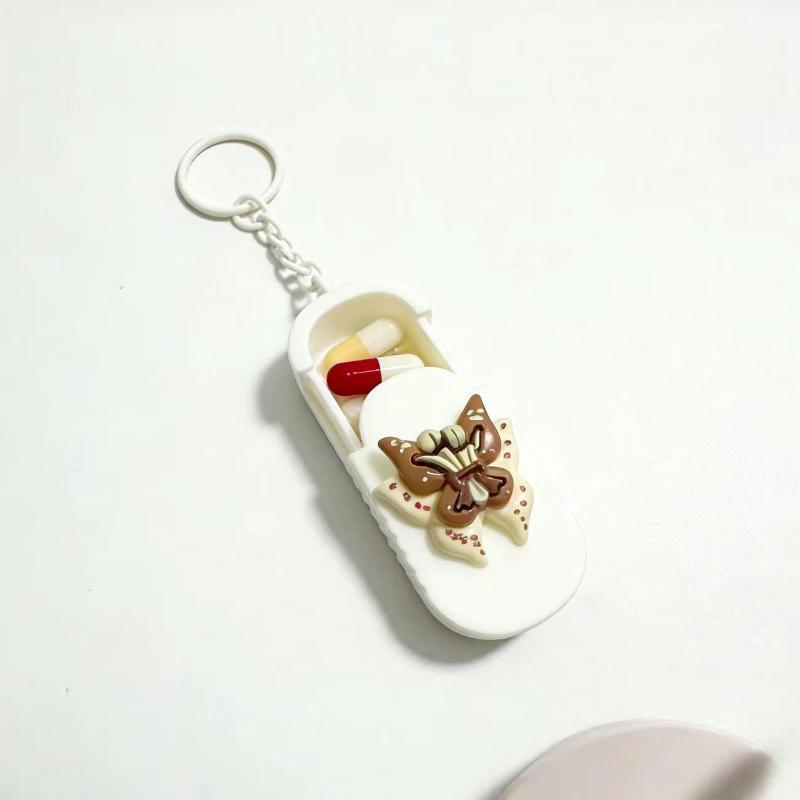 Waterproof Keychain Pill Organizer Tulip Pattern Portable Compact Pill Case Small for Outdoor Activities Daily Medication Carry