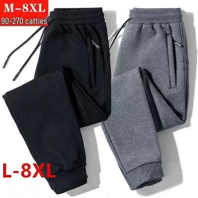 Men's Plus Size Fleece-Lined Jogger Pants - Cotton-Like, Loose Fit, Straight-Leg for Autumn & Winter