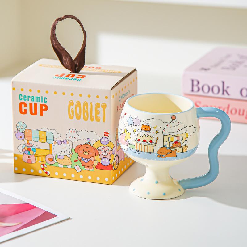 

Mug cute cartoon tall ceramic cup couple water cup women s home office coffee milk cup children 301-400ml