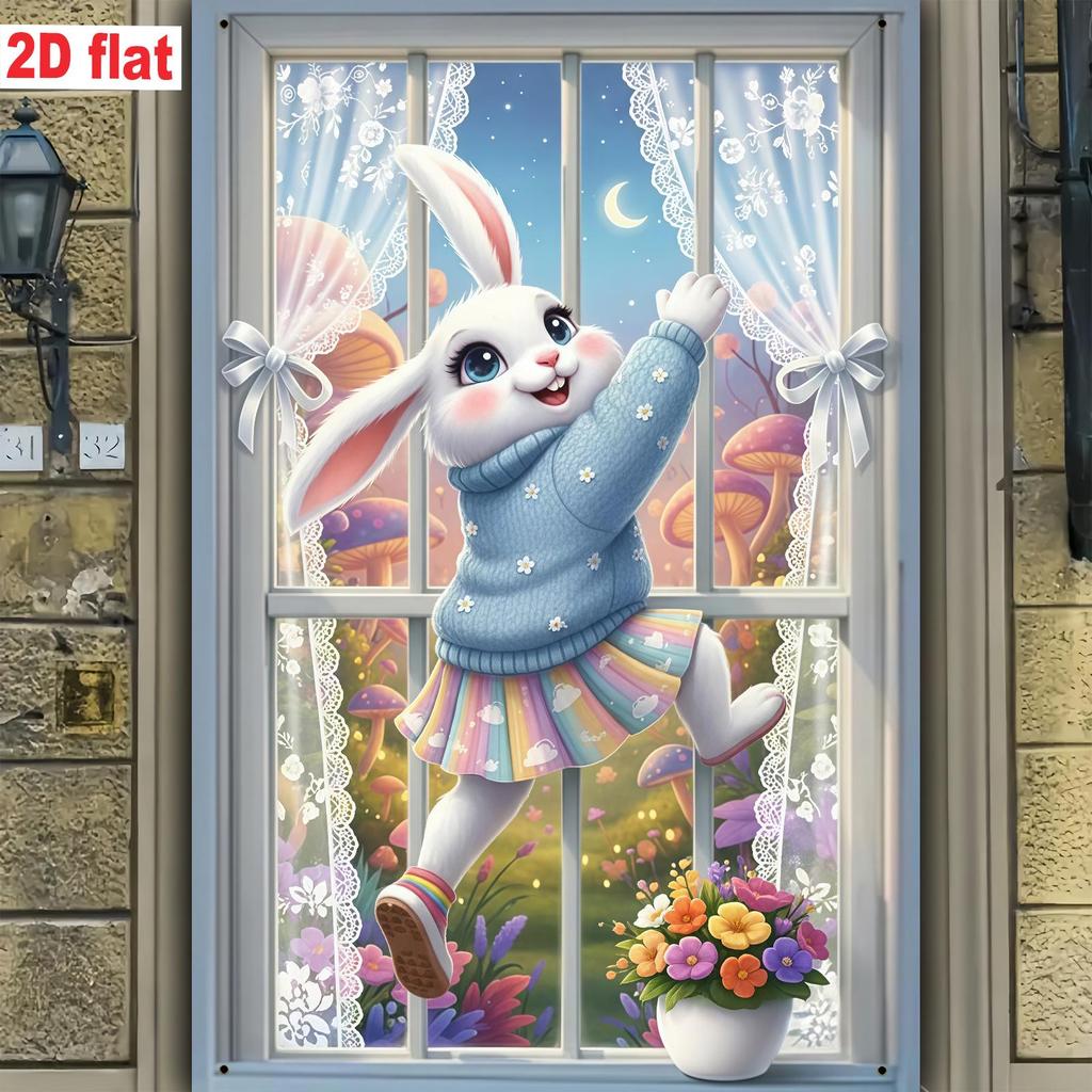 Easter Spring Rabbit & Colored Eggs Hanging Banner for Festive Decoration