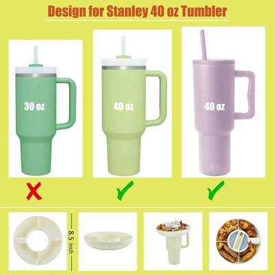 3/4 Grid Snack Bowl for Stanley 40oz Tumbler with Handle Plastic Snack Tray Partition Compartment Compatible for 40oz Water Cup
