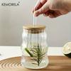 KEMORELA 4/6PCS 550ml New Clear Glass Cloud Cups With Bamboo Wooden Lid Straw Milk Breakfast Cup Iced Latte Juice Drinking Cup