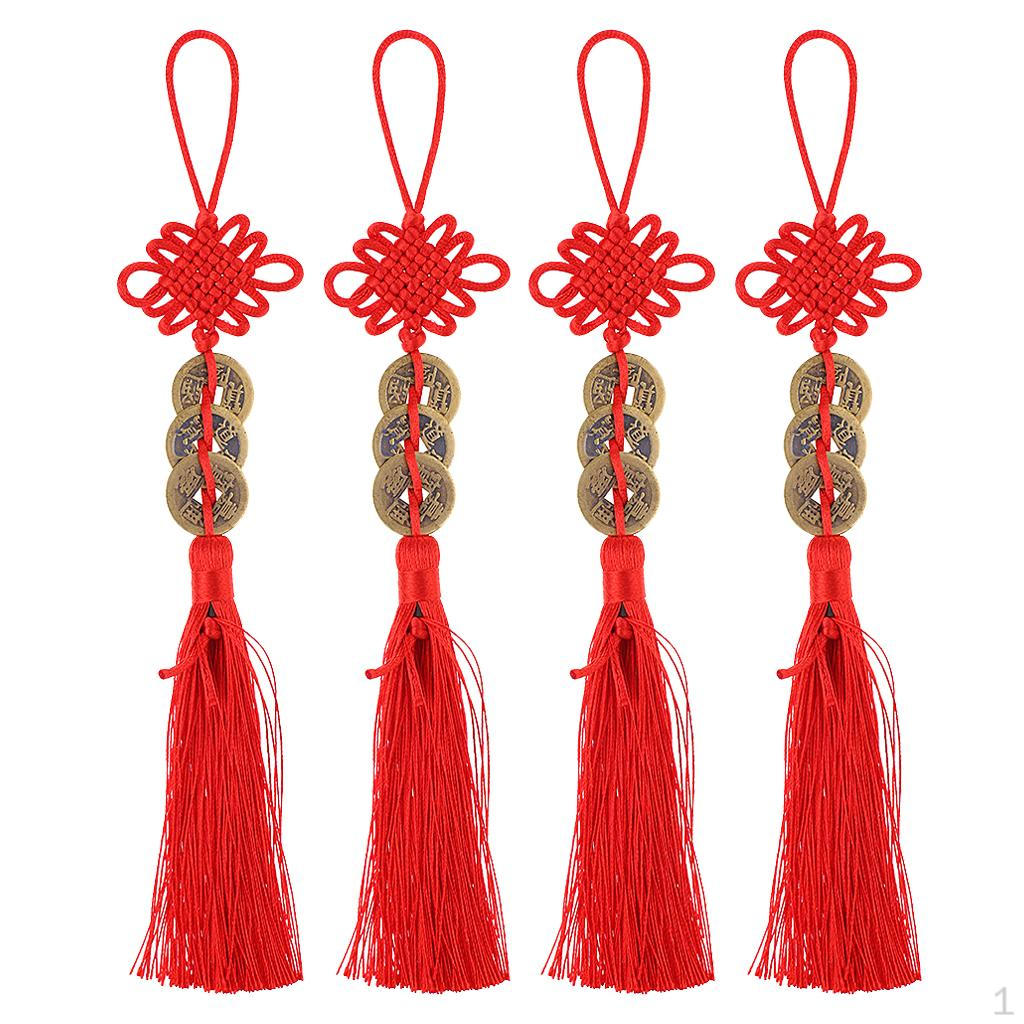 

2 Китайский узел кисточка подвеска монета фэн-шуй внутренний декор X4