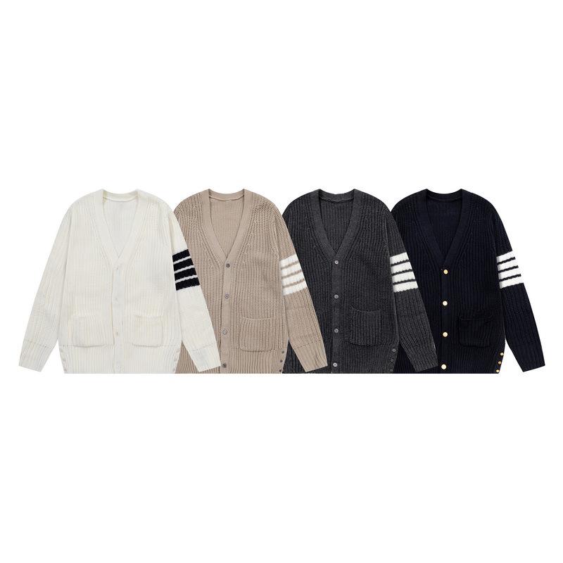 Autumn/Winter Thick V-neck Cardigan Four-Bar Knit Unisex Sweater Coat