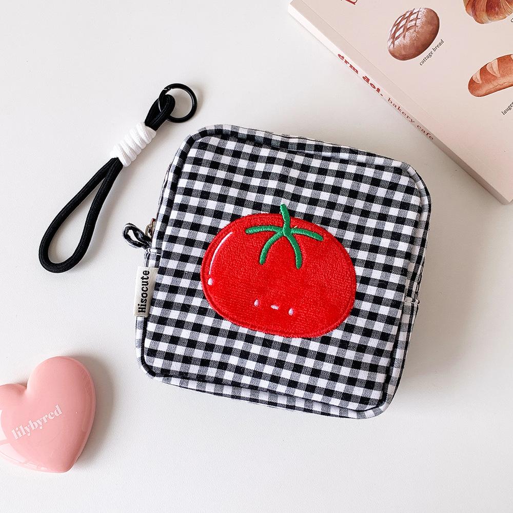 XY Cute Tomato Checkered Pattern Storage Bag Mini Portable Lipstick Storage Bag Student Party Sundries Storage Bag Coin Purse Mu чёрный
