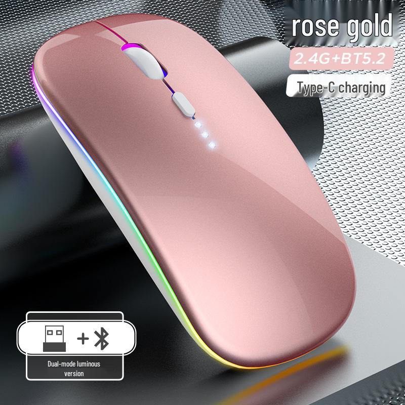 Wireless Dual-Mode Silent Bluetooth 2.4G Photoelectric Mouse with Rechargeable Power Display.