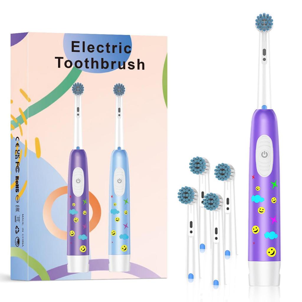 Kids' Electric Toothbrush: Waterproof, Soft Bristles, Battery-Operated Cartoon Design for Ages 2-12.