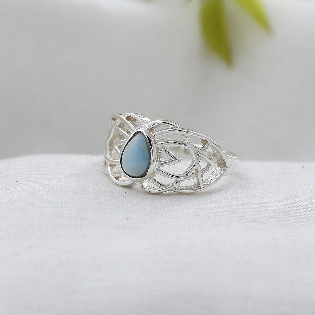 Larimar Silberring, Damenschmuck, 925 Sterlingsilber Handgefertigter Schmuck, Geschenk für Sie Ar8920