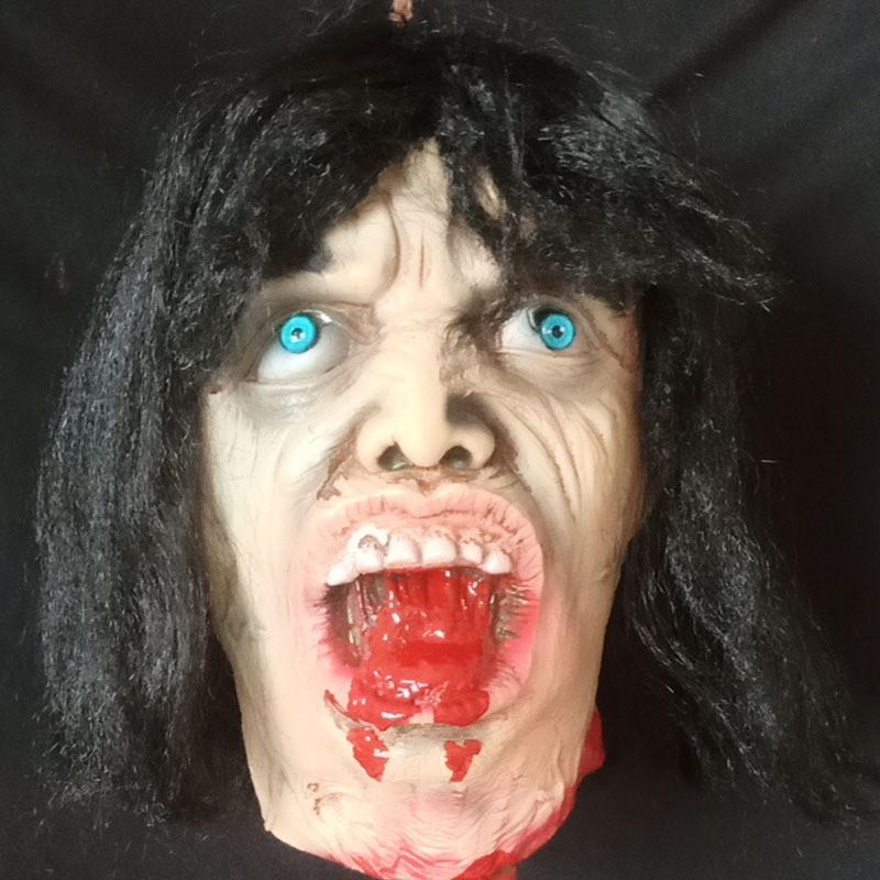 Dead Head Halloween Prop With Long Hair For Scary Party And Escape Room Decor
