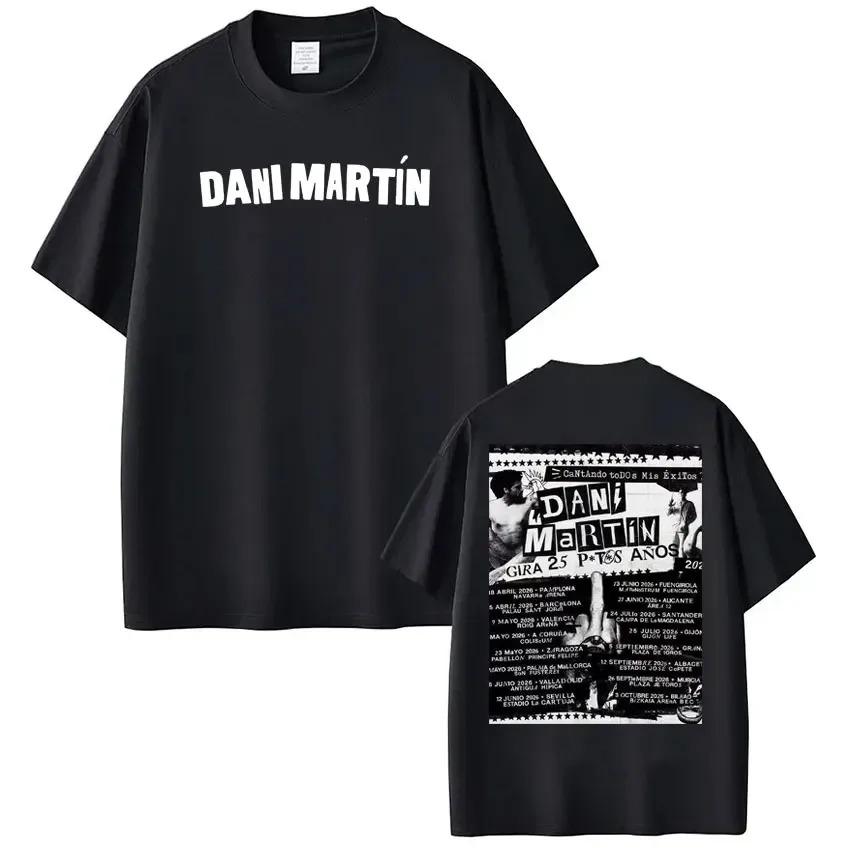 Cotton Casual T-Shirt with Dani Martín’s "Gira 25 Puntos Años" Tour Double-Sided Print Featuring Artist Name and Vintage Concert Poster with Tour Date