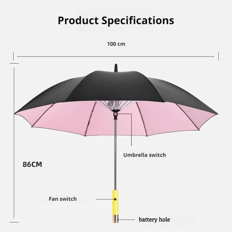 Cool Fan Black Rubber Umbrella Cooling Sun Shade Dual Purpose Umbrella With Fan UV Umbrella