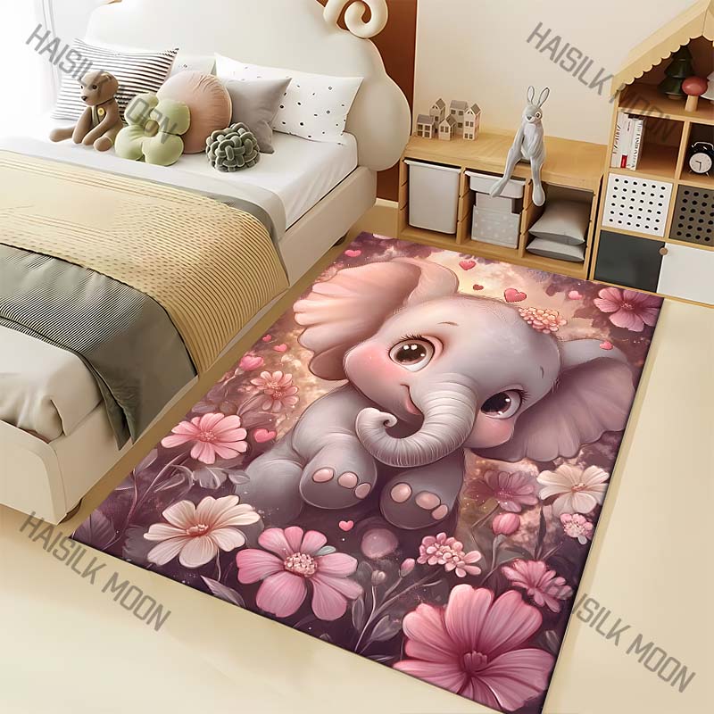 

Dreamy Elephant Flowers Carpet for Living Room Bedroom Bedside Floor Mat Sofa Table Area Rugs Home Decor Large Size 40x60cm