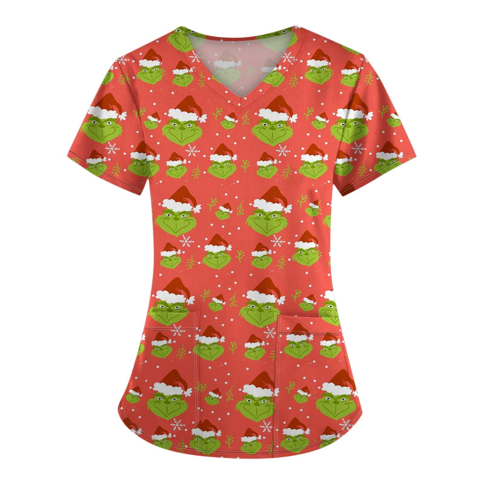 

Женские модные топы с короткими рукавами и V-образным вырезом с принтом, рабочие футболки с карманами XL