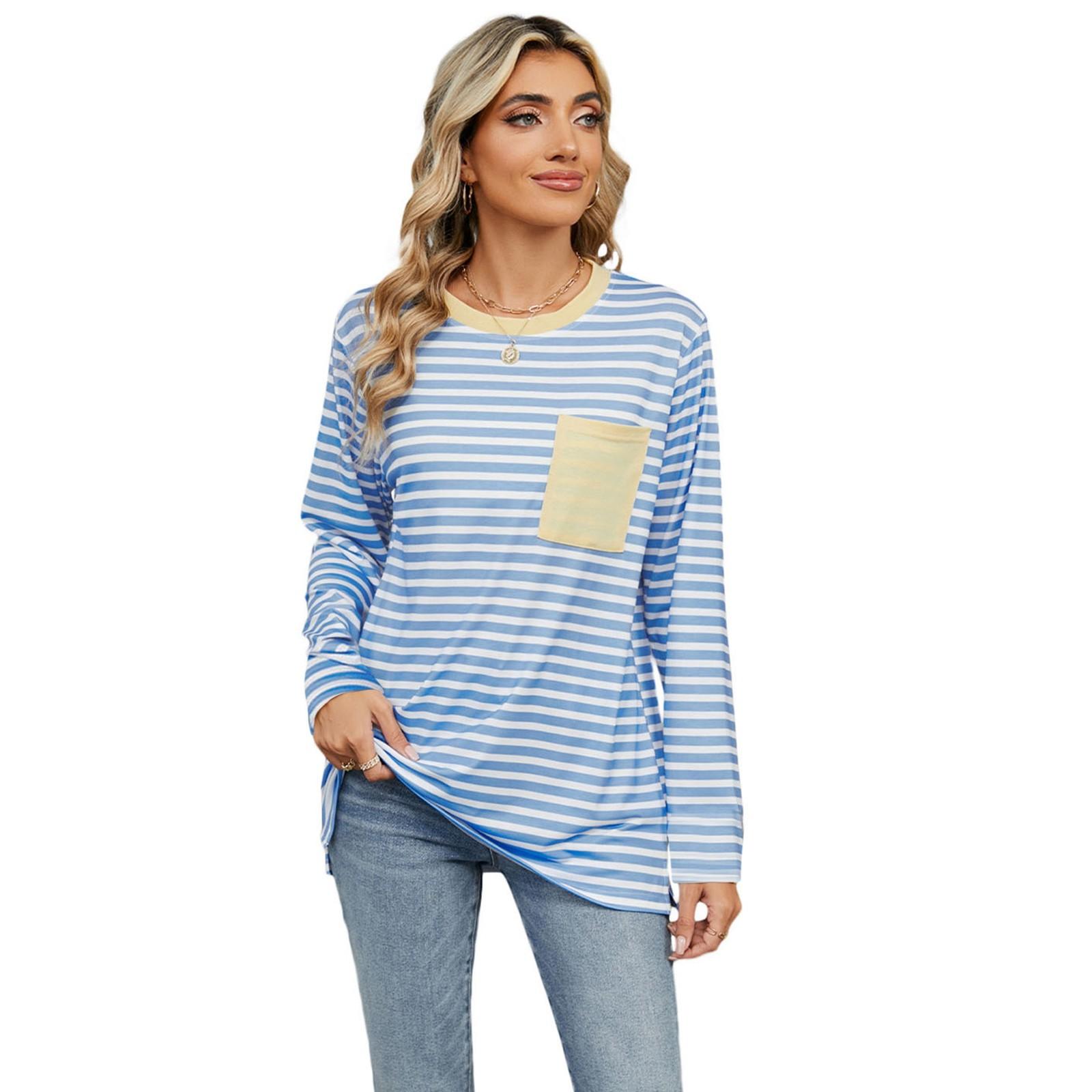 Женский повседневный топ с круглым вырезом и длинными рукавами в полоску с принтом XXXL — фото 5