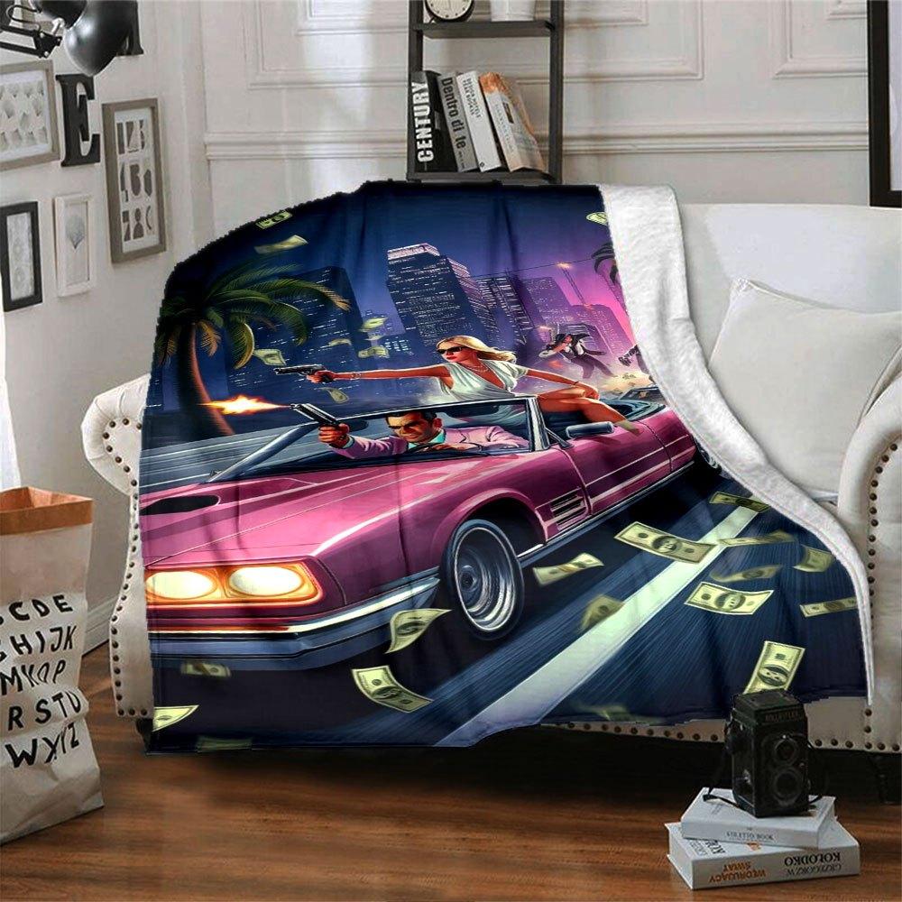 1 Stück Grand Theft Auto Weiche Flanelldecke mit Designer-Print Eine kuschelige Decke für alle Jahreszeiten, perfekt für das Sofa, Bett, Büro