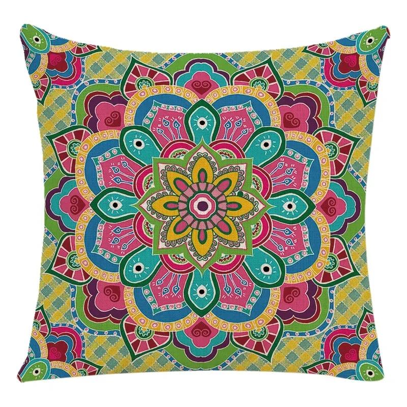 Mandala Print Meditation Cushion Cover National Wind Flax Pillowcase Home Decoration Retro Pillowcase 45*45Cm