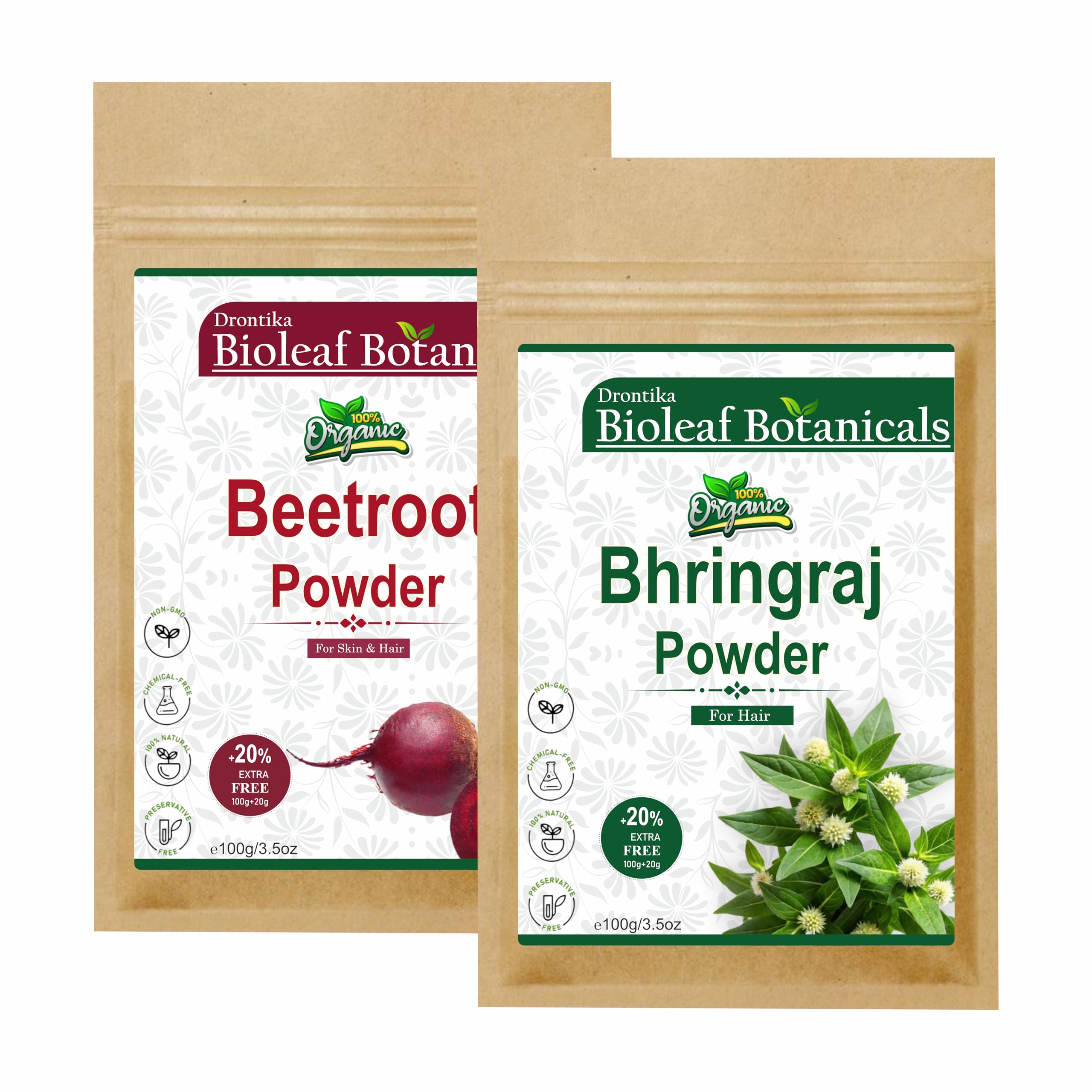 

Bioleaf Botanicals Organic Beetroot & Bhringraj Powder 200gm - Ayurvedic Herbal Powder for Hair Growth & Skin
