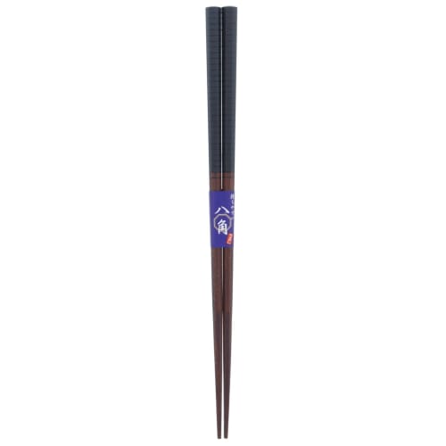 Ishida Japanese-Made Chopsticks, Octagonal, Lined, Wooden (Natural Wood), Lacquered, Pointed, 23cm, Black