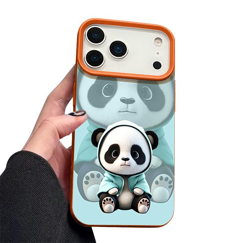 Blauer Mantel Panda Muster Hülle Für iPhone 17 Pro Max Funda iPhone 16 Pro Max 15 14 13 12 11 Air 16E Lederstruktur Silikonhülle