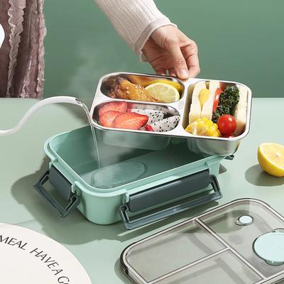 Lunch box in acciaio inossidabile per Adulti Bambini Studenti Portatile Diviso Bento Box con Posate Contenitori Ermetici per Alimenti