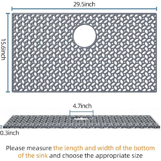 JUSTOGO Sink Protector for Kitchen, 29.5" X 15.6" Silicone Mat Grid for Stainless Steel Sink with Rear Drain, Heat Resistant Drying Mat