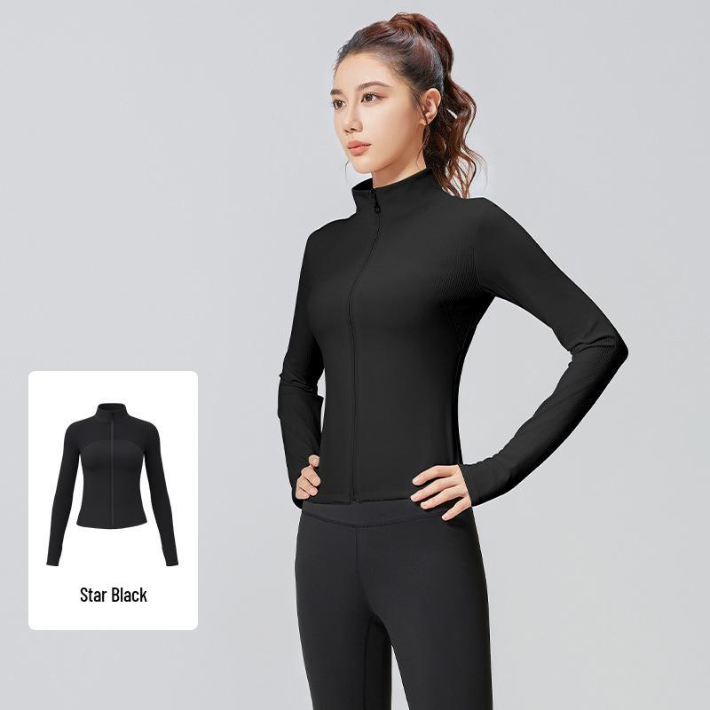 

Striped Slimming Yoga Jacket with Stand-Up Collar for Outdoor Running Double Extra Large