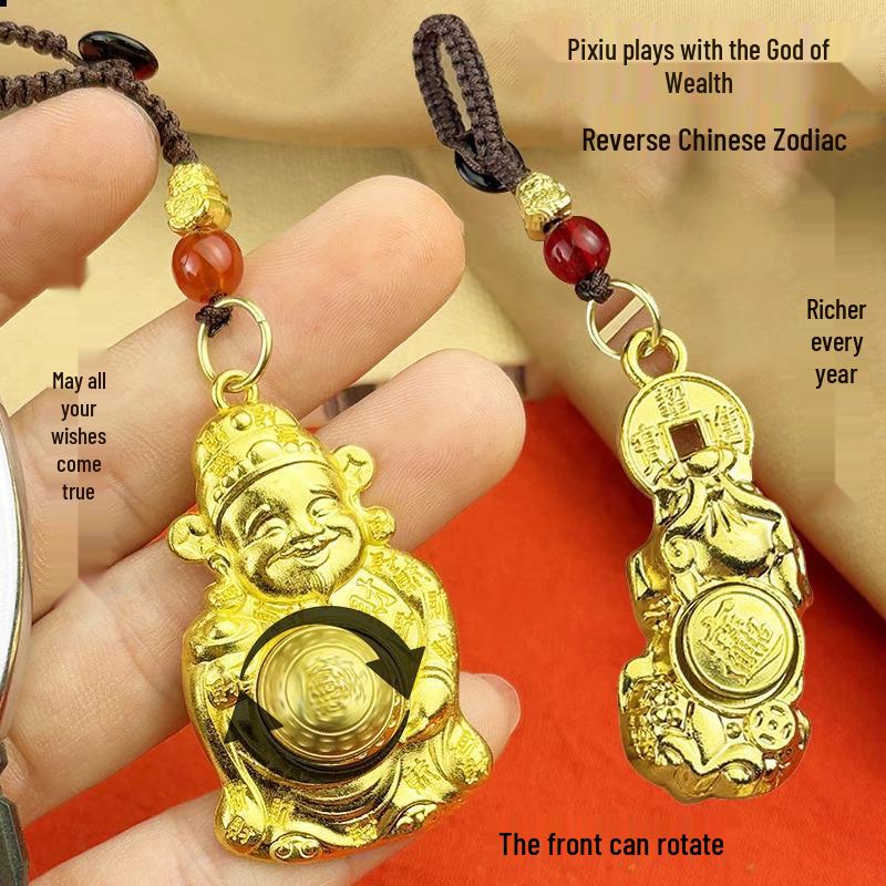 2025 Year of the Snake Pixiu Zodiac Keychains - Rotating God of Wealth Metal Pendants