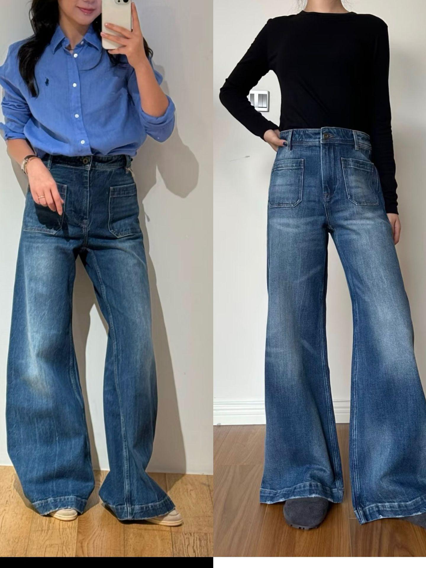 

Women s High Waist Blue Wide-Leg Jeans - Loose Fit, Slimming, Versatile Straight Leg, Front Pocket (2026 New Style) 27