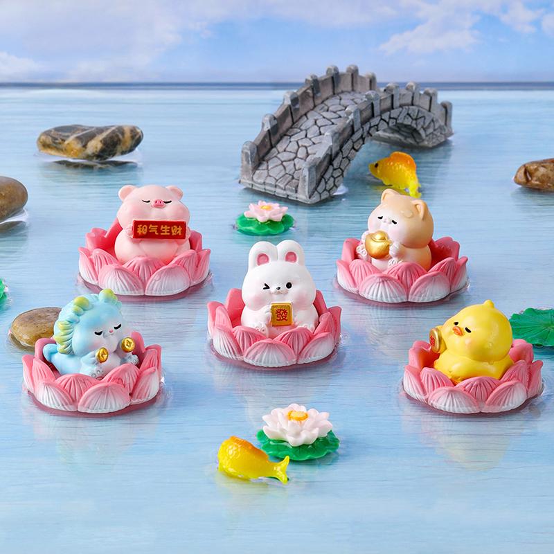 Creative Lotus Wealth Animals Miniature Figurines Cartoon Desktop Car Micro Landscape Home Ornaments Decoration Accessories Gift