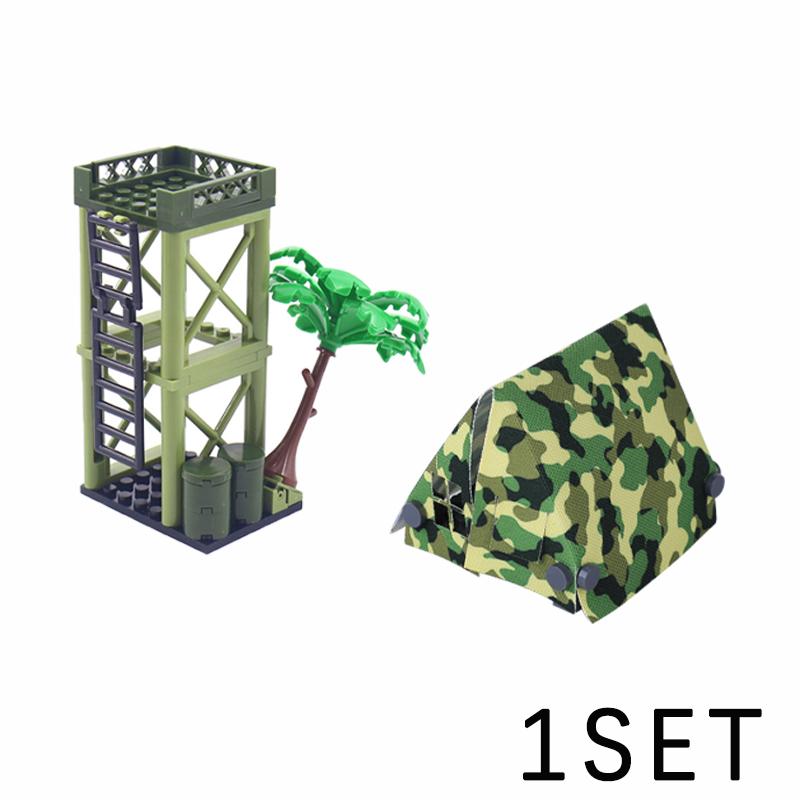 MOC Military War Accessories WW2 Soldier Building Blocks Roadblock Motorcycle Case Container Bag Brick Toy