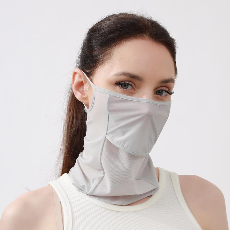 Summer Ice Silk Sunscreen Mask, Lightweight Outdoor Cycling Mask, Nylon Breathable Sunshade Sports Neck Protector with Ear Hooks, 2-Pack