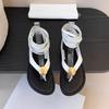 French Roman Sandals Women's New Toe Metal Foreign Trade Cross Strap Flat Soft Sole Beach Shoes Women