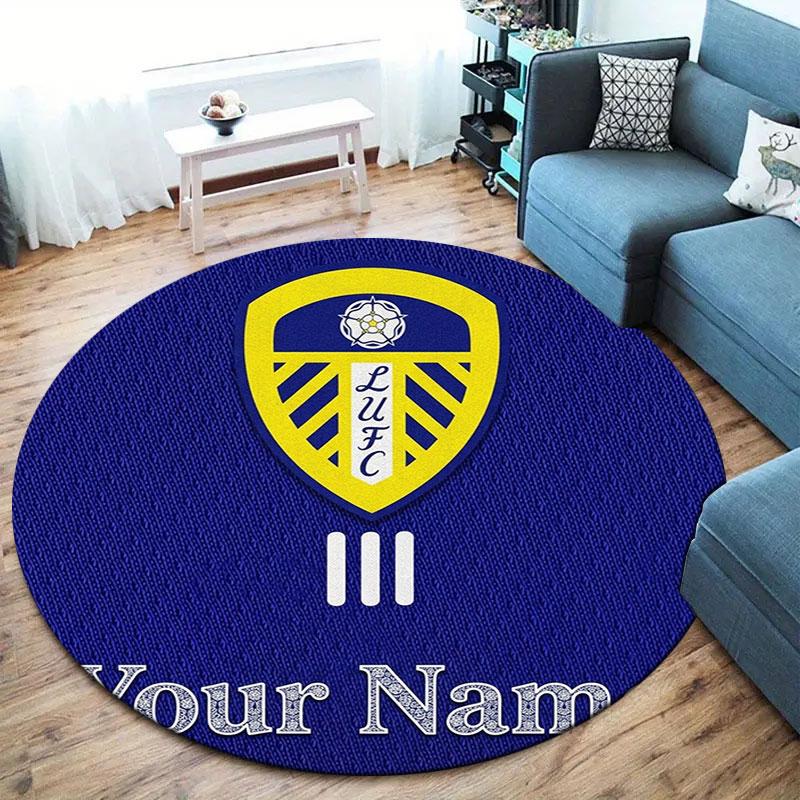 Leeds United Custom Name Round Area Rug,Carpet Rug for Living Room Bedroom Sofa Playroom Decor,Non-slip Floor Mat