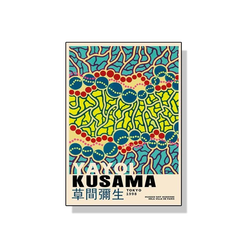Yayoi Kusama Kunstausstellung Kürbisblume Wandkunst Poster Drucke Abstrakte Leinwandmalerei Bild für Modernes Zimmer Wohnkultur