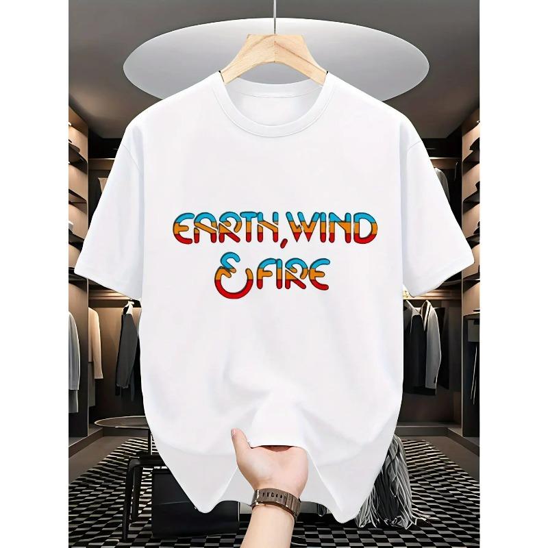 European sizes Men's Plus Size Earth Wind Fire Retro Graphic T-Shirt - Black Vintage 70s/80s Music Band Design