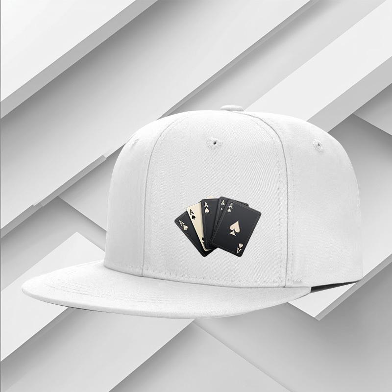 Four Aces Playing Cards Print Flat Brim Snapback Hat Polyester Casual Adjustable Hip Hop Cap for Adult