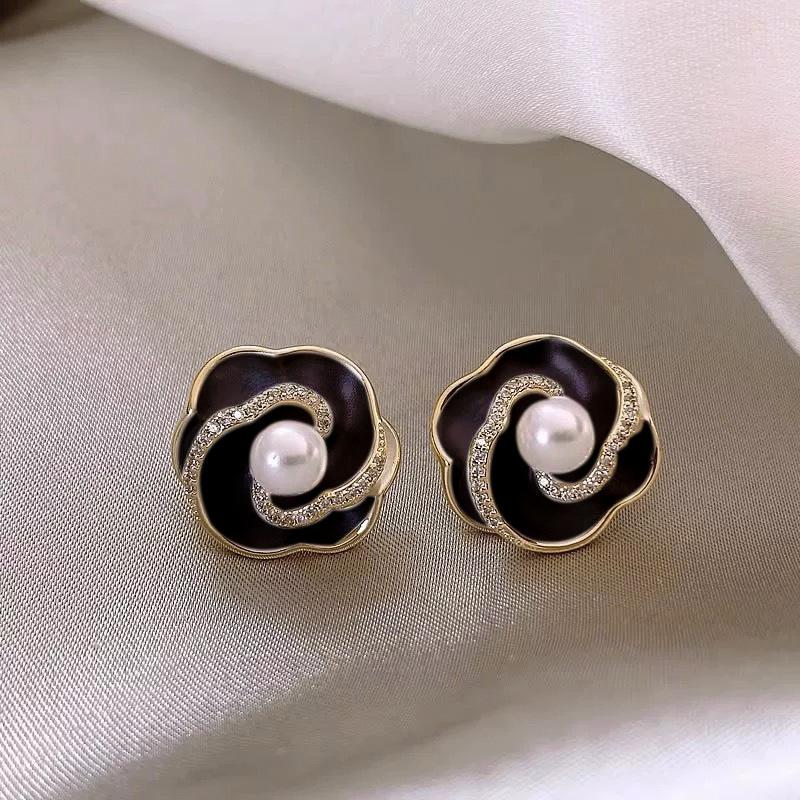 Silver Needle Fashion High-end Sense Diamond-set Black Earrings Niche Versatile Temperament Earrings Light Luxury High-quality Earrings