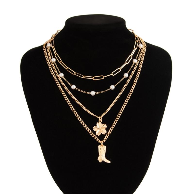 Adjustable Stackable Necklace with Boot Pendant and Simulated Pearls Clavicle Chain for Daily Wear Special Occasions